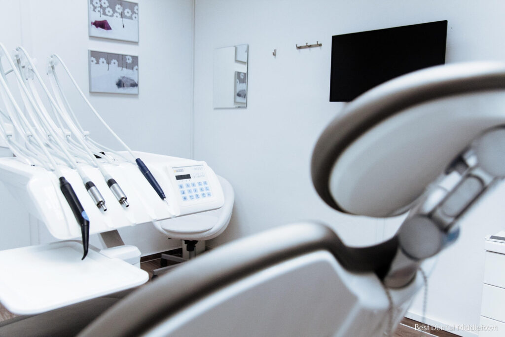 Dental treatment room with chair and equipment at Rockwell Dentistry